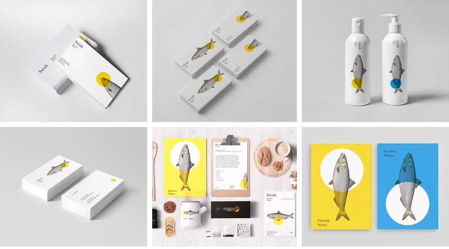 海鲜鱼类公司名片餐具餐袋VI样机PSD模板