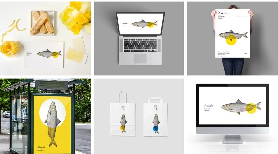 海鲜鱼类公司名片餐具餐袋VI样机PSD模板