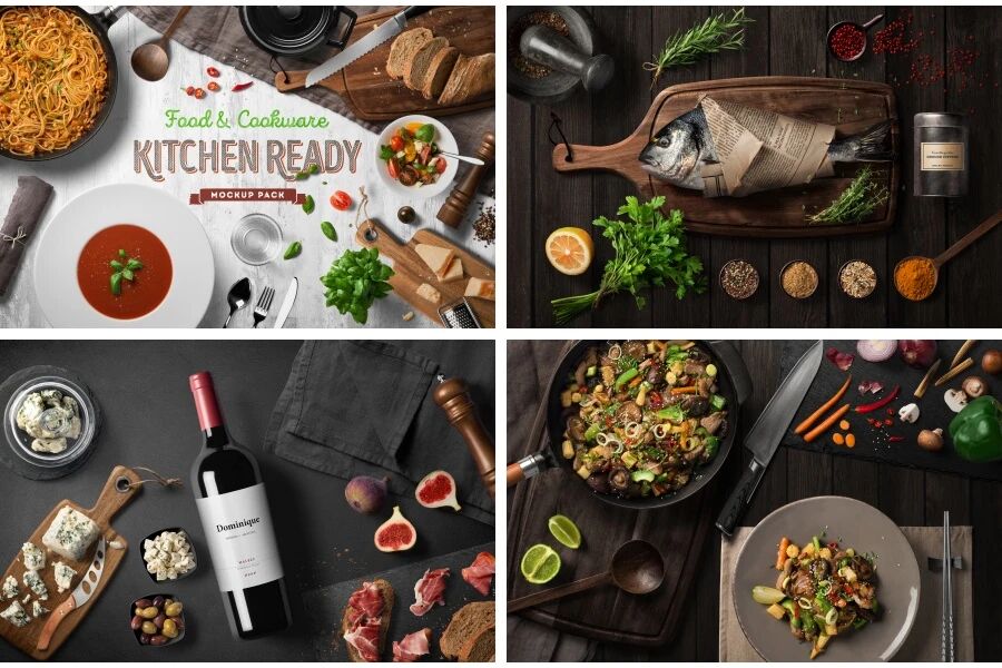 各类食物食材餐具餐饮场景VI贴图PSD模板