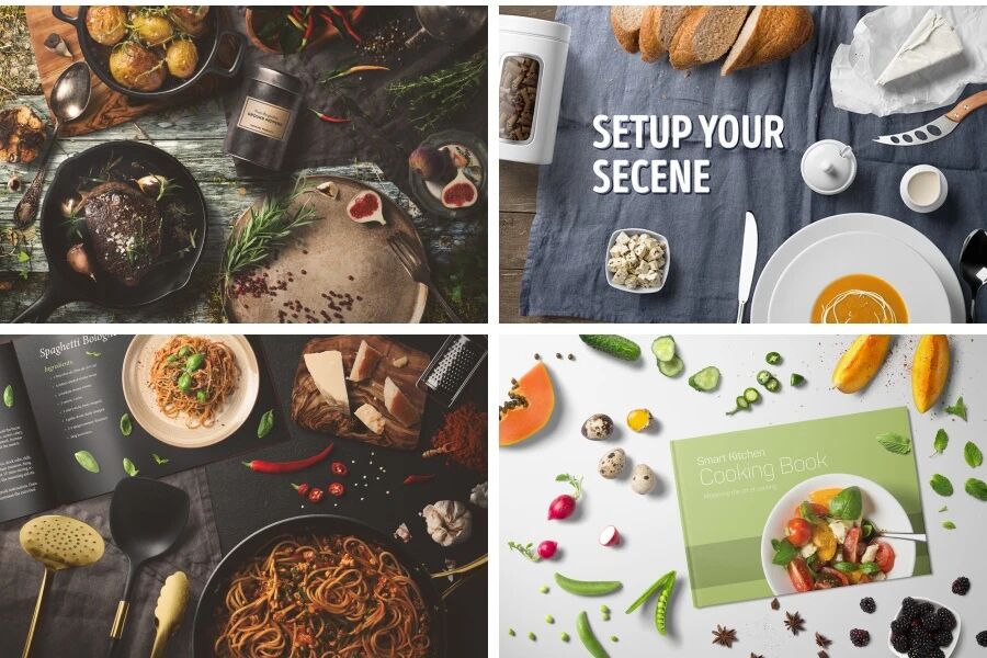 各类食物食材餐具餐饮场景VI贴图PSD模板