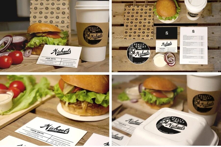 汉堡咖啡名片餐盒餐袋实拍VI样机PSD模板