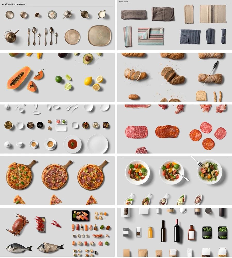 各类食物食材餐具餐饮场景VI贴图PSD模板