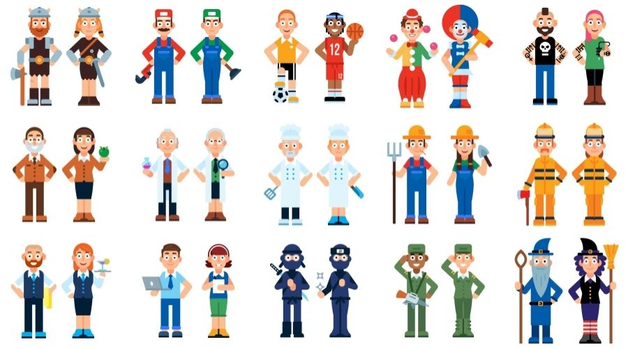 扁平化卡通欧美职业商务人物形象图标EPS矢量设计素材