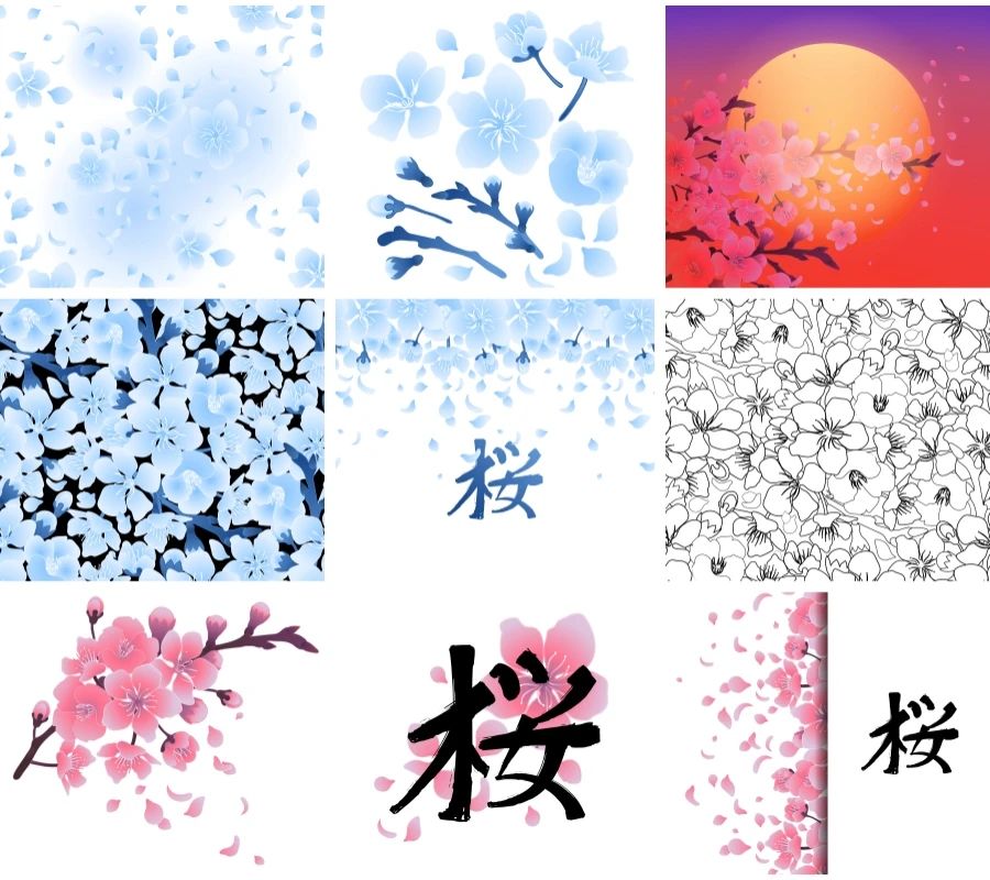 日式浪漫樱花花卉纹理背景海报装饰矢量设计素材
