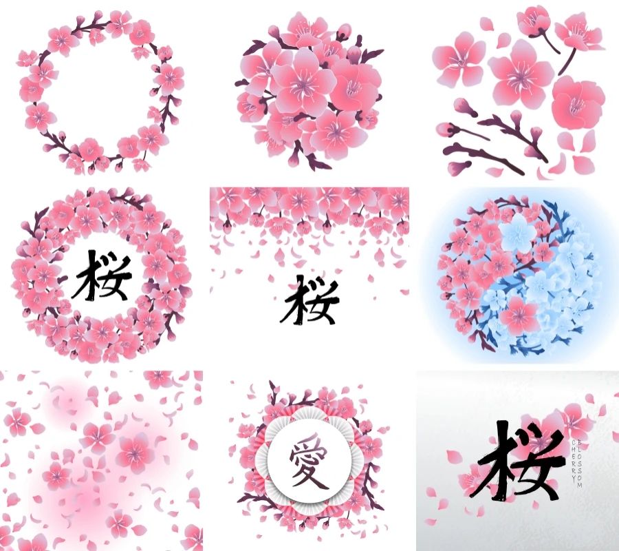 日式浪漫樱花花卉纹理背景海报装饰矢量设计素材