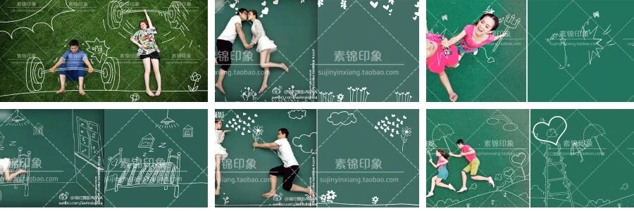 创意情侣草地手绘绿色黑板后期设计背景PSD分层素材