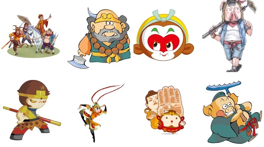 卡通西游记人物孙悟空猪八戒沙和尚唐三藏免抠素材