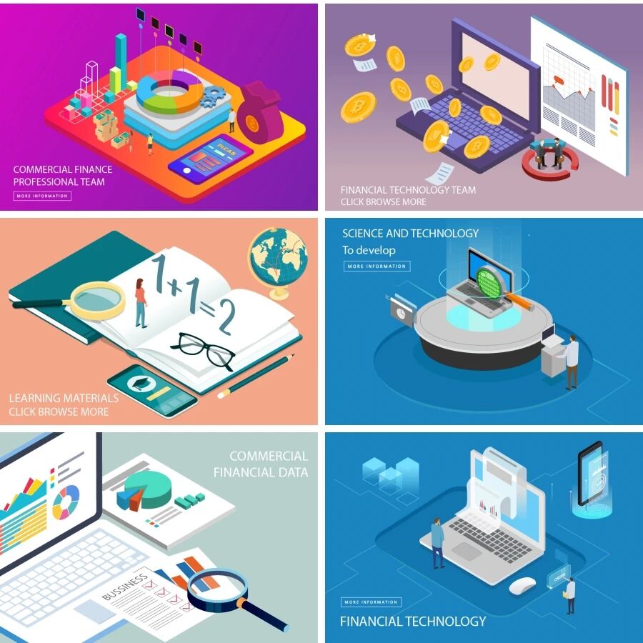 2.5D风格等距立体互联网金融货币科技插画UI图标AI矢量素材
