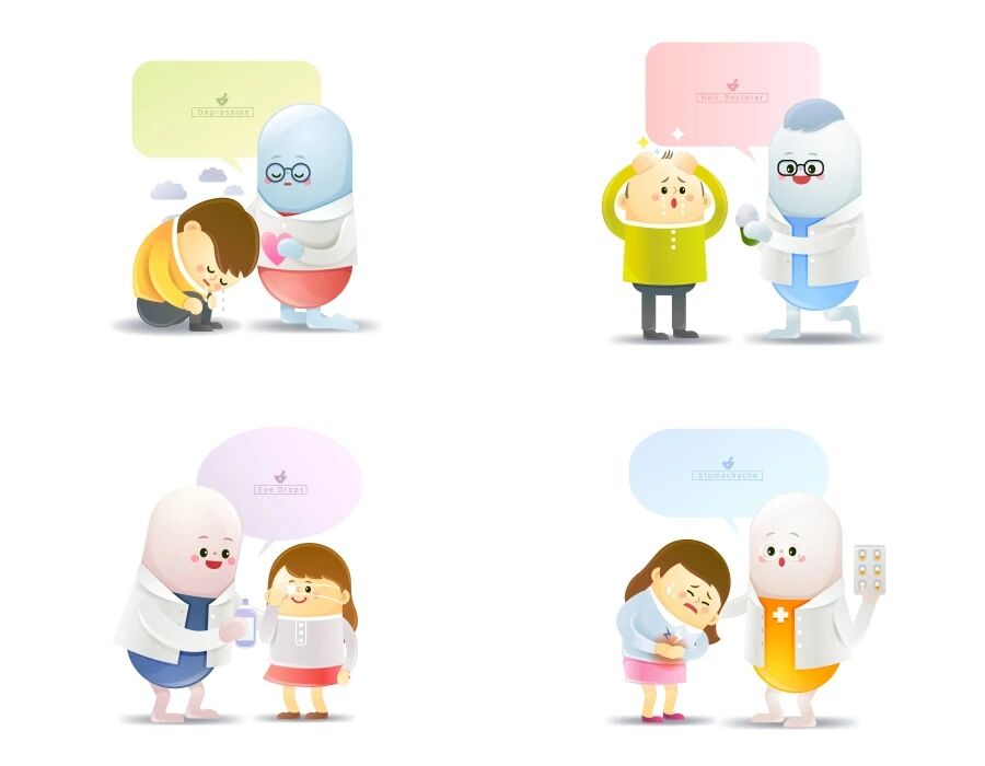 2.5D风格等距立体扁平卡通胶囊医生健康医疗插图设计AI矢量素材