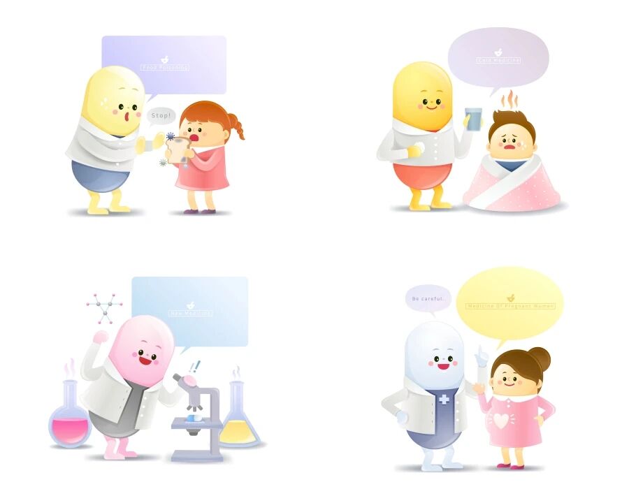 2.5D风格等距立体扁平卡通胶囊医生健康医疗插图设计AI矢量素材