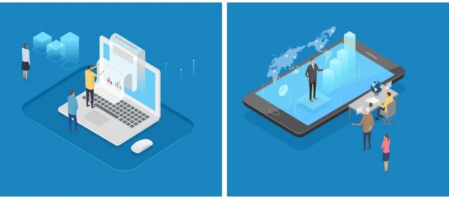 2.5D风格VR人机交互未来科技概念信息虚拟购物金融支付UI插图矢量素材