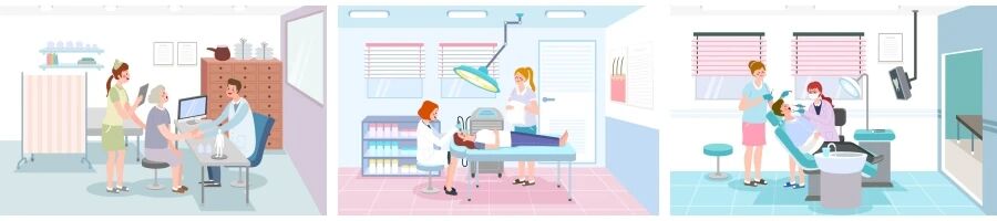 2.5D风格扁平化口腔妊娠心肺医疗保健检查健康插画矢量素材