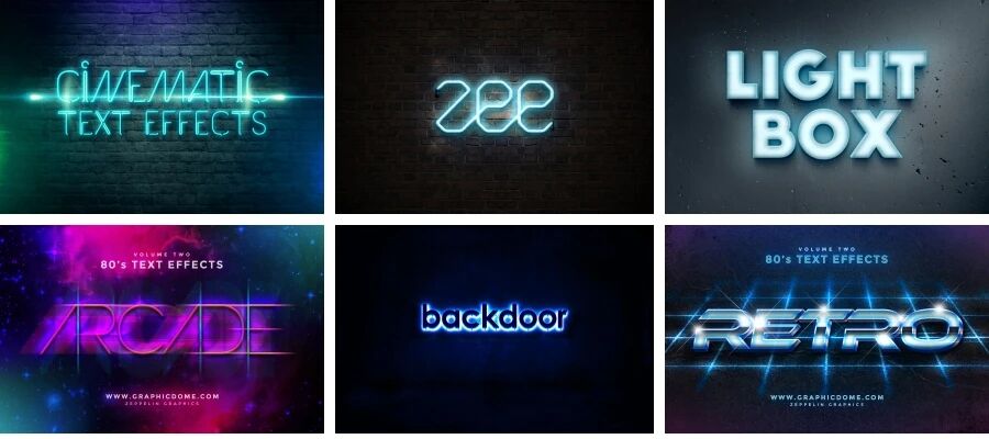 海报字体特效之荧光炫彩字体（29个）PSD分层模板素材