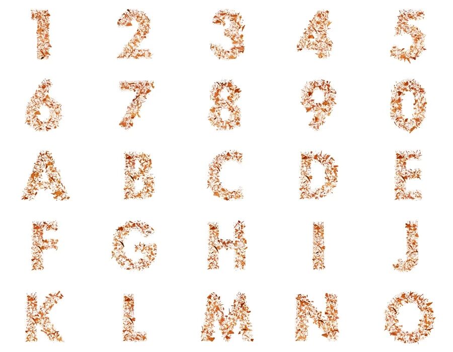 3D颗粒拼接爆炸特效英文字母阿拉伯数字设计免抠素材