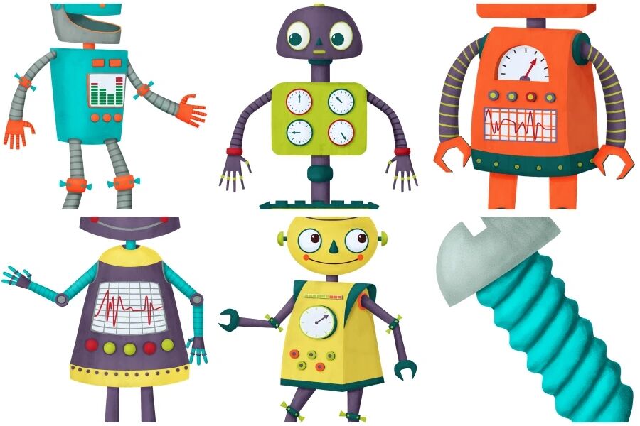 可爱儿童卡通机器人房间装饰贴图免抠素材