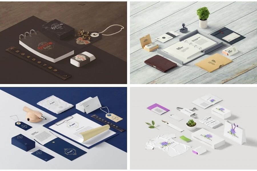 精美时尚文具办公用品企业名片信封纸张服装VI样机PSD模板