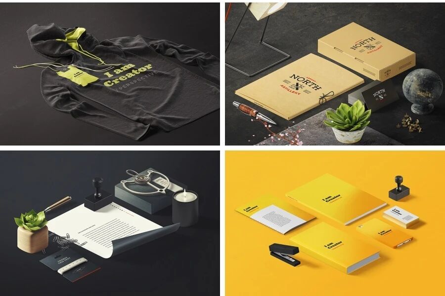 精美时尚文具办公用品企业名片信封纸张服装VI样机PSD模板