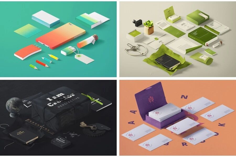 精美时尚文具办公用品企业名片信封纸张服装VI样机PSD模板