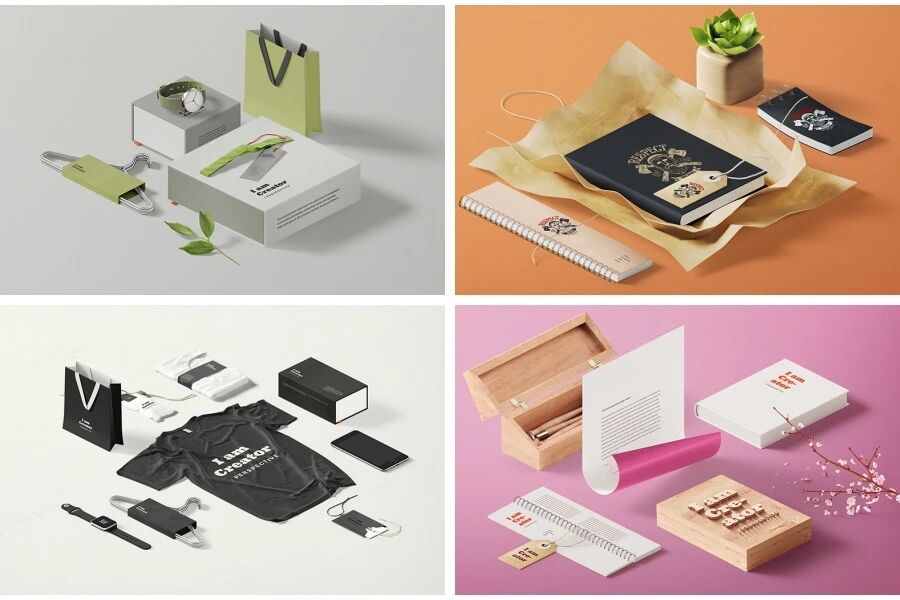 精美时尚文具办公用品企业名片信封纸张服装VI样机PSD模板
