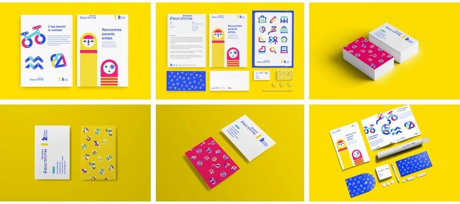 创意教育机构学校名片办公用品贴图VI样机PSD模板