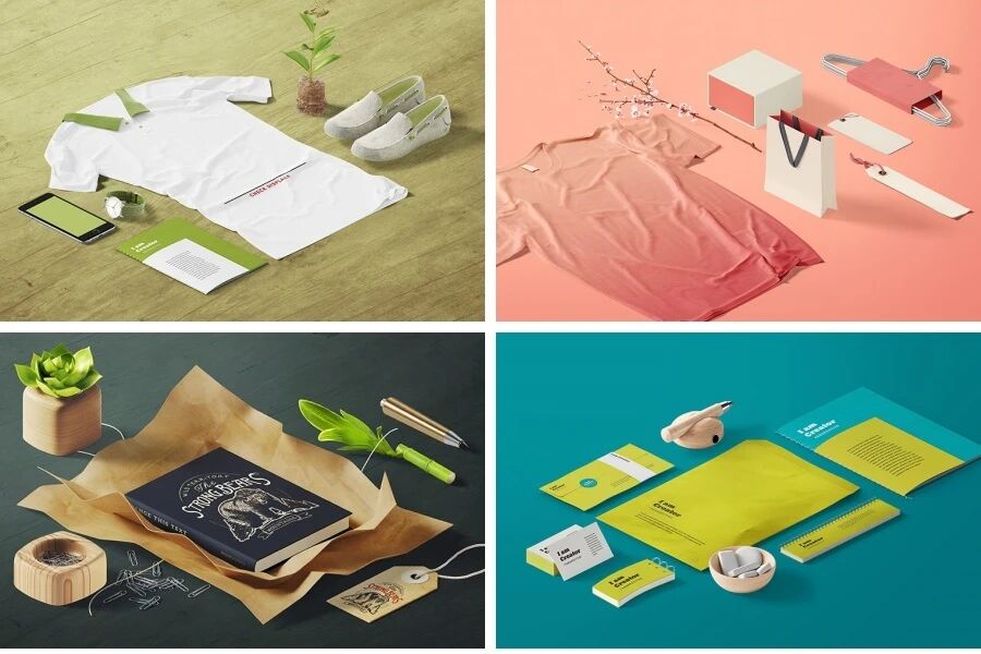 精美时尚文具办公用品企业名片信封纸张服装VI样机PSD模板