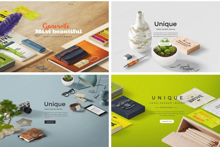 精美笔记本办公用品装饰品电脑VI样机PSD模板