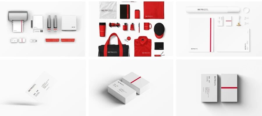 红白日本极简风公司名片办公用品服装全套VI样机PSD模板
