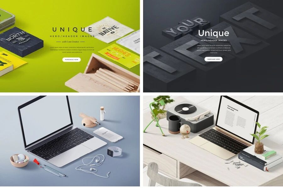 精美笔记本办公用品装饰品电脑VI样机PSD模板