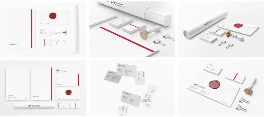 红白日本极简风公司名片办公用品服装全套VI样机PSD模板