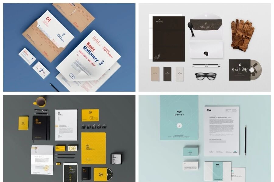 清新简约企业办公用品名片VI样机PSD模板