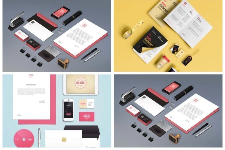 清新简约企业办公用品名片VI样机PSD模板