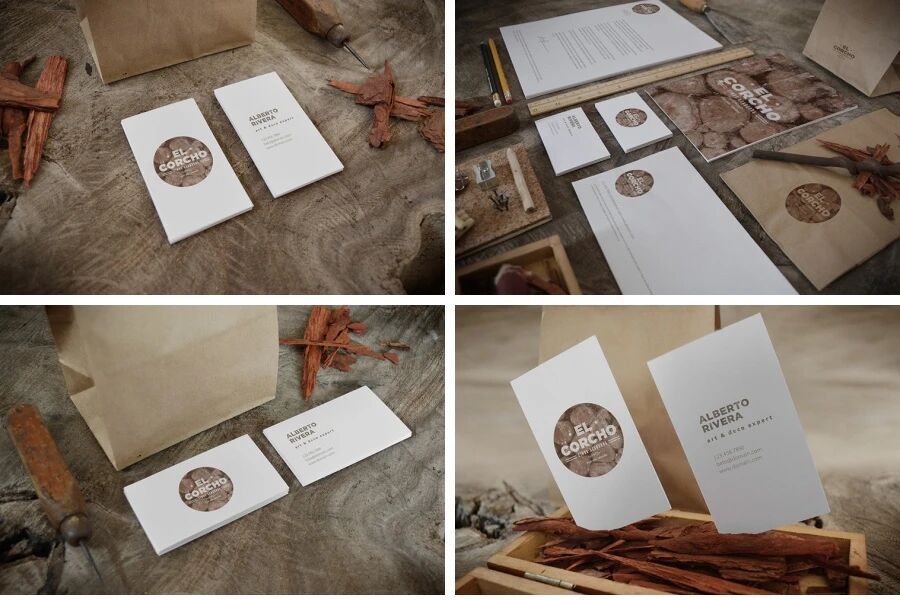 棕色复古风企业画册名片办公用品VI样机PSD模板