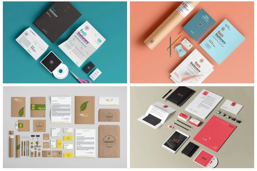 清新简约企业办公用品名片VI样机PSD模板