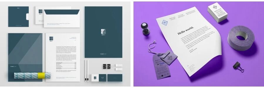 黑灰蓝极简商务企业名片信封办公用品VI样机PSD模板