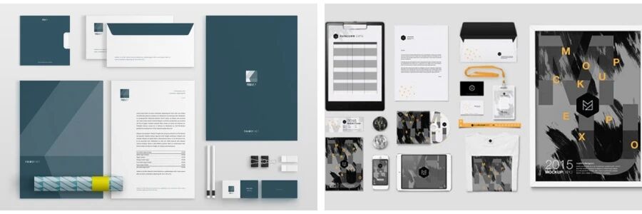 黑灰蓝极简商务企业名片信封办公用品VI样机PSD模板