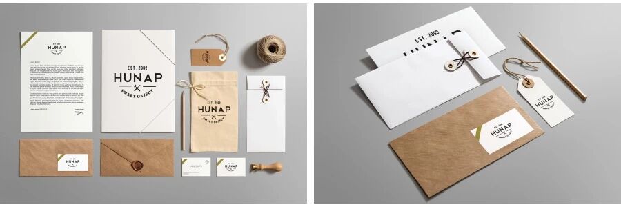 棕色简约企业名片信封办公用品VI样机PSD模板