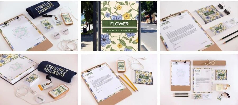 花卉主题企业名片宣传广告办公用品VI样机PSD模板