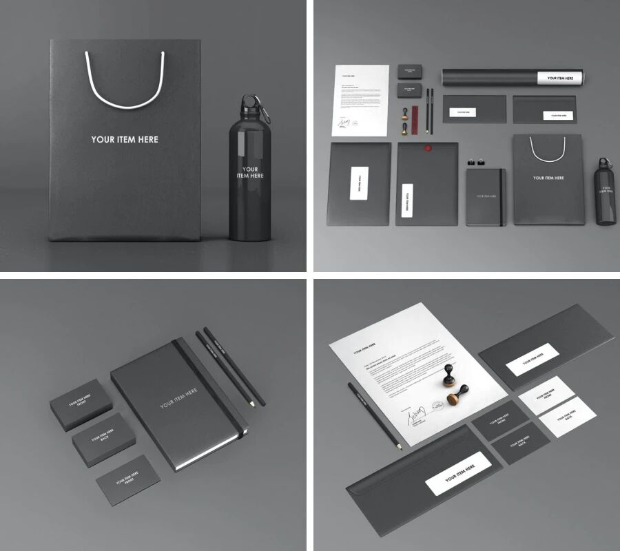黑色简约企业名片手袋办公用品VI样机PSD模板