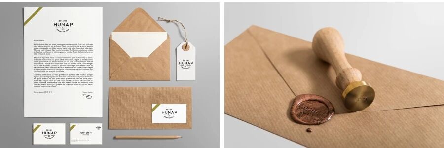 棕色简约企业名片信封办公用品VI样机PSD模板