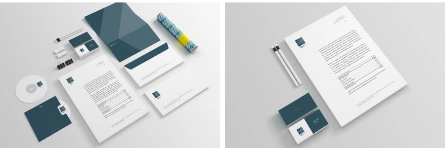 黑灰蓝极简商务企业名片信封办公用品VI样机PSD模板