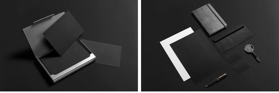 黑灰蓝极简商务企业名片信封办公用品VI样机PSD模板