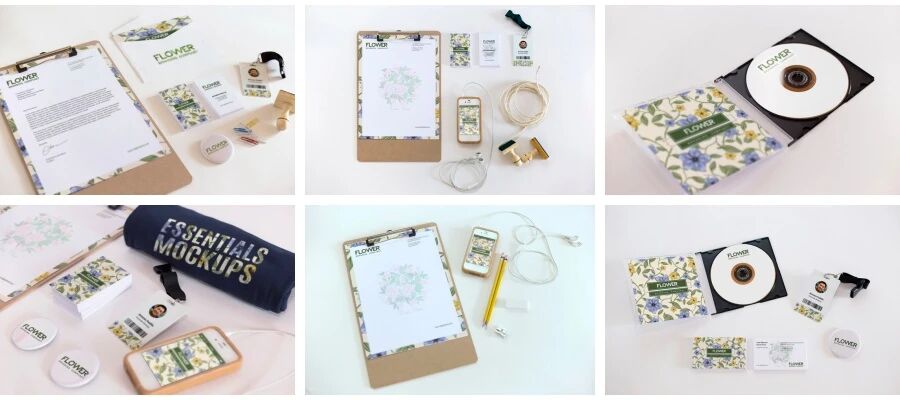 花卉主题企业名片宣传广告办公用品VI样机PSD模板