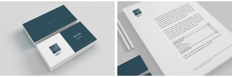 黑灰蓝极简商务企业名片信封办公用品VI样机PSD模板