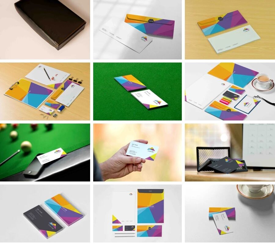 多彩企业名片信封办公用品全套VI样机PSD模板
