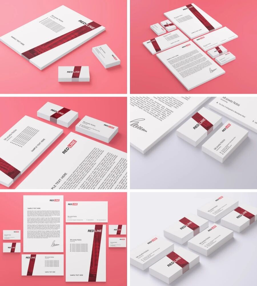 红色简约企业名片画册VI样机PSD模板