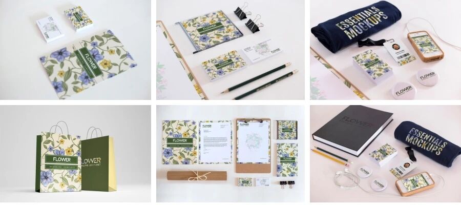 花卉主题企业名片宣传广告办公用品VI样机PSD模板