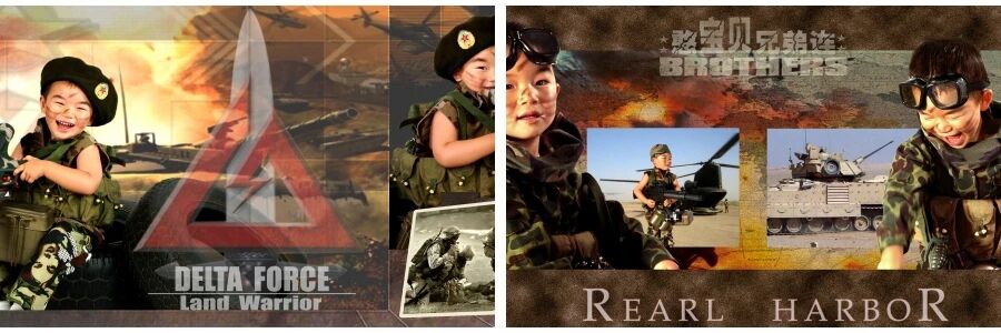 影楼儿童相册模板军装宝贝兄弟连男孩PSD素材