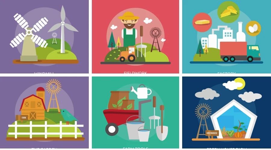 卡通扁平化农场庄园元素插画AI矢量素材