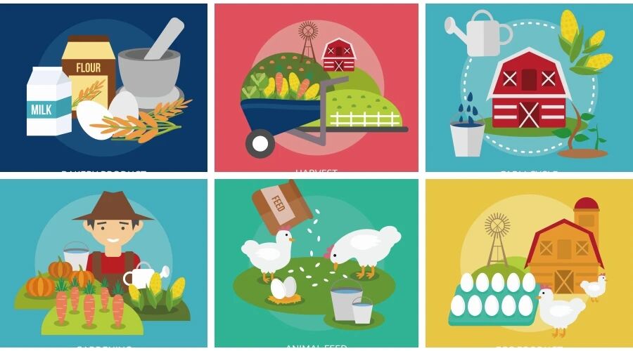 卡通扁平化农场庄园元素插画AI矢量素材