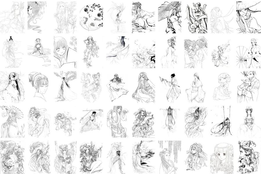 465张古风女子人物线稿漫画手绘CG动漫上色临摹素材